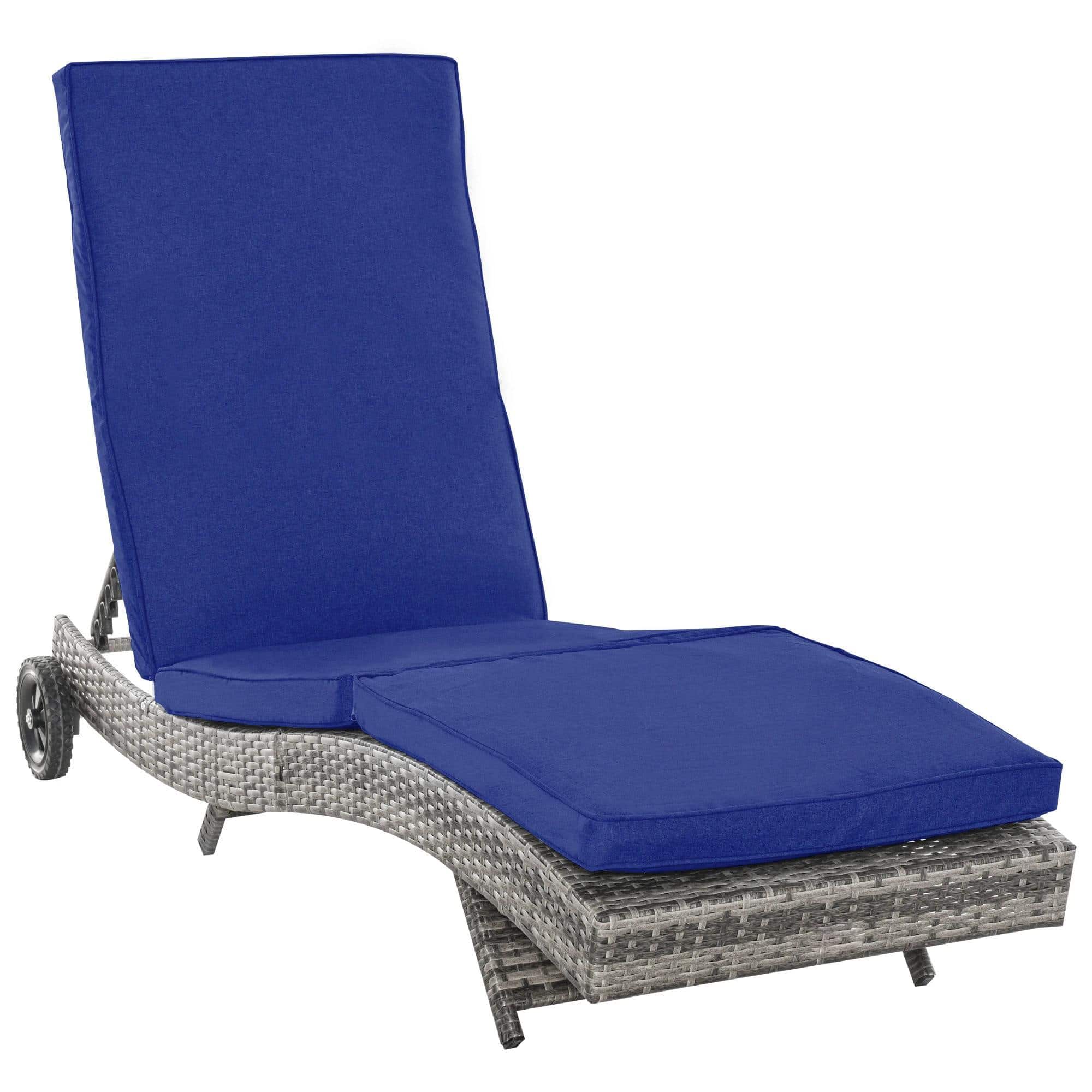 Resenkos - Patio Wicker Chaise Lounge Chair Resenkos, Adjustable Backrest Sun Lounger, PE Rattan - Dark Blue