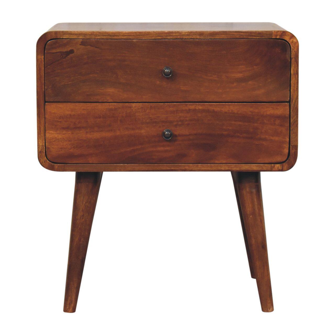 Front. Artisan Furniture - Artisan Furniture Solid Wood Large Curved Chestnut Bedside, 2 Drawers, Dark Brown - Dark Brown.