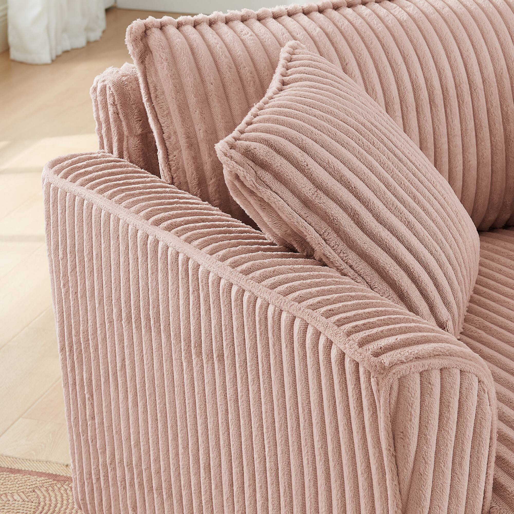 Alt View 2. Trinkets Crazed - Wide Accent Armchair with Pillows,Corduroy Oversized Single Sofa, Chair and a Half with Wide Armrest for Living Room - Pink.