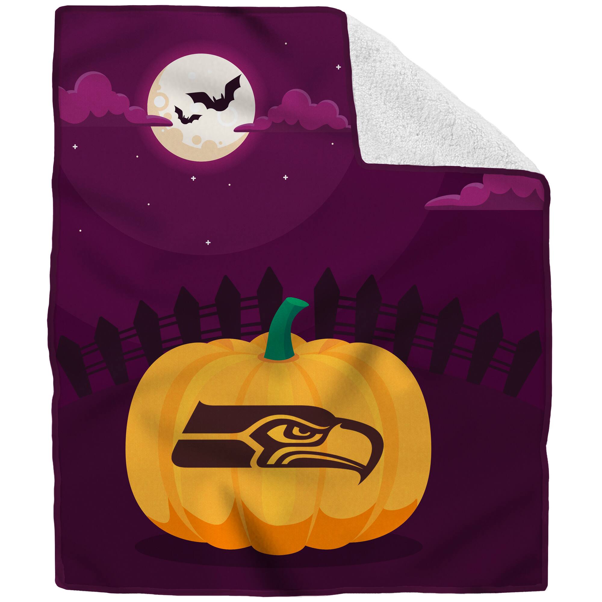 Front. Pegasus - Seattle Seahawks 60'' x 70'' Halloween Pumpkin Throw Blanket - Multicolor.