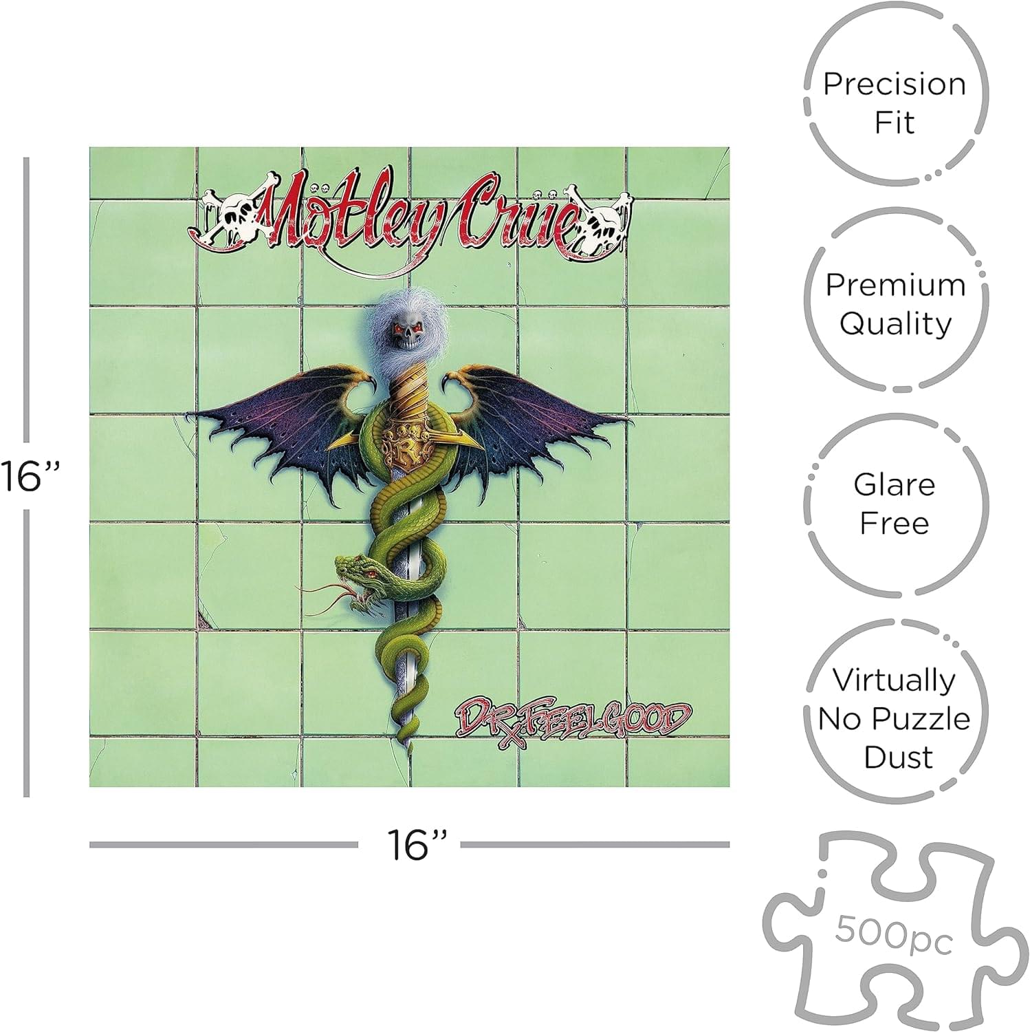 Motley Crue Precision Fit Premium Quality 16" Glare Free Virtually No Puzzle Dust 16" 500pc