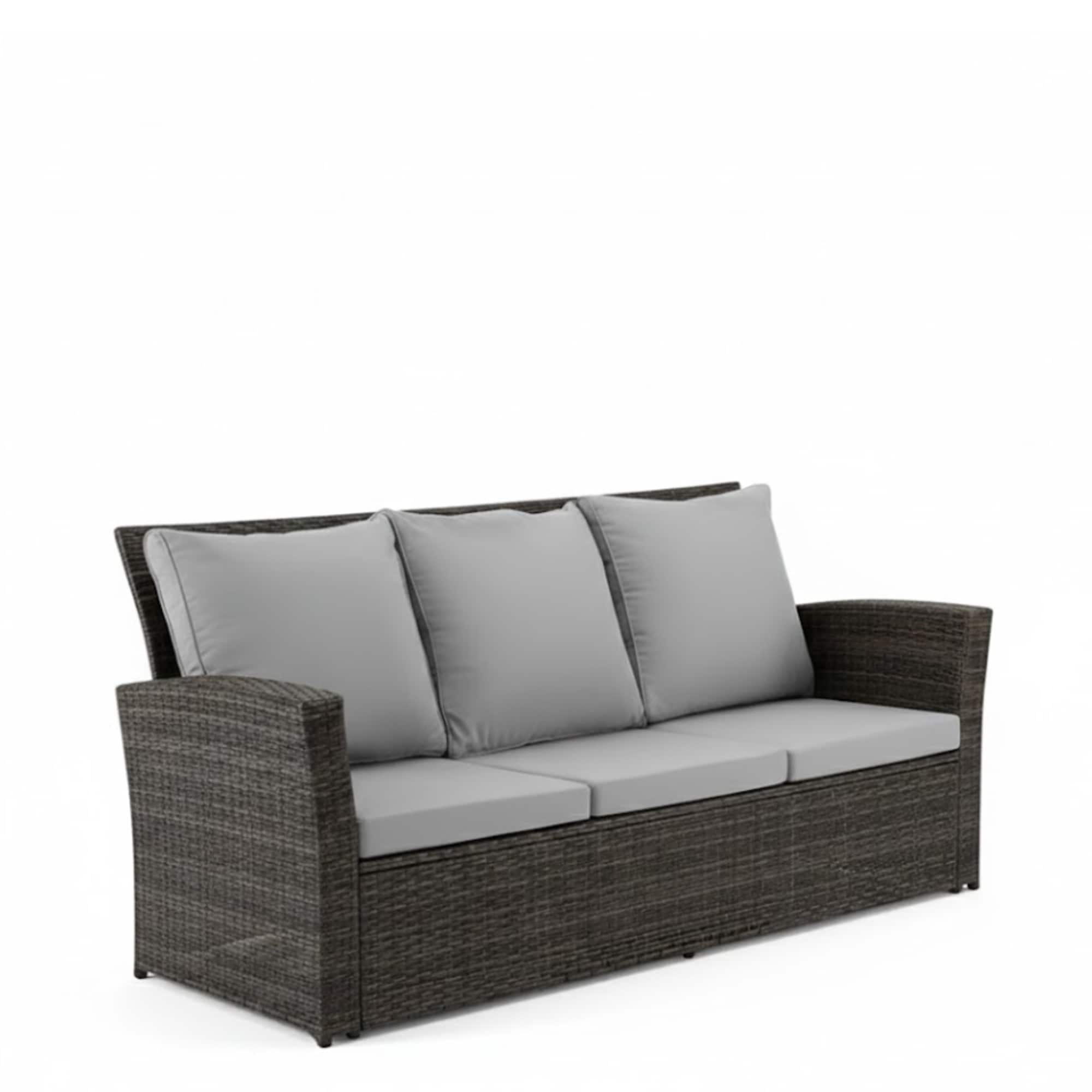 Mondawe - 67.7" All-Weather Wicker 3-Seat Patio Sofa with Thick Cushions & Black Frame - Gray