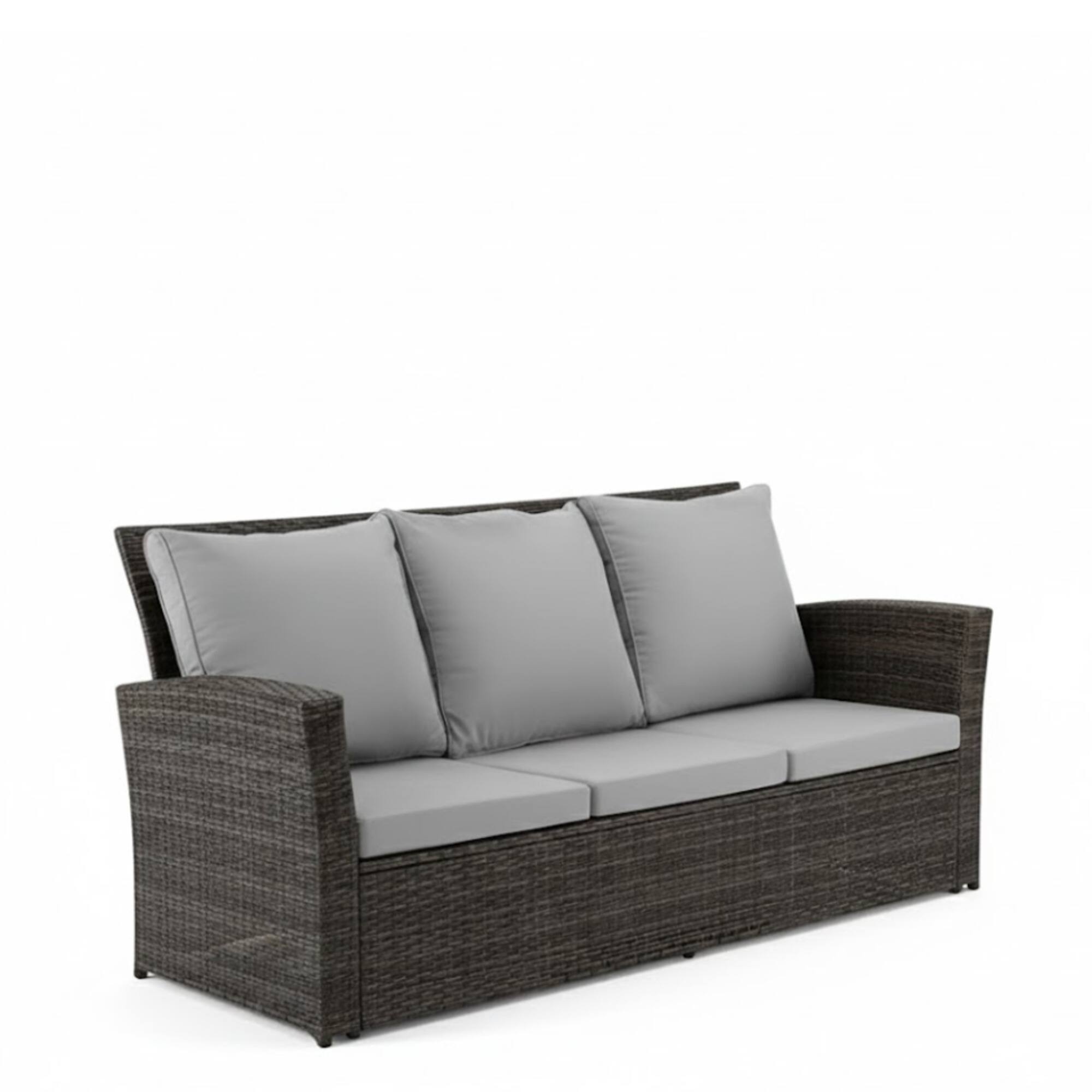 Front. Mondawe - 67.7" All-Weather Wicker 3-Seat Patio Sofa with Thick Cushions & Black Frame - Gray.