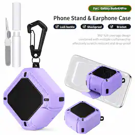 UUCOVER - For Samsung Galaxy Buds 4 / Galaxy Buds 4 Pro Protective Case with Secure Lock, Phone Stand, Carabiner and Cleaning Pen - Purple