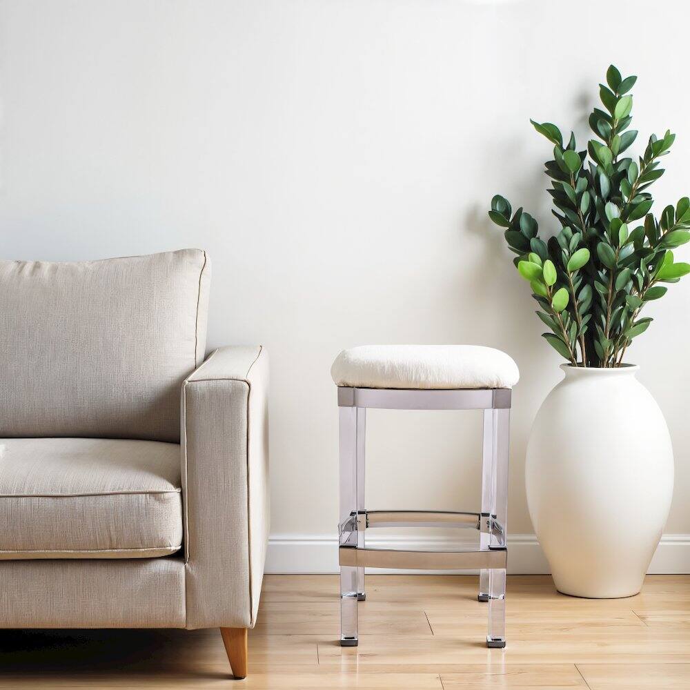 Alt View 1. Starlight Canyon Home - White Acrylic Stool with Leather Seat for Counter Use - Clear Bar Stools - White.