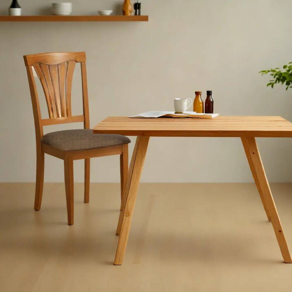 Left. FurniFact - Elegant Wooden Dining Chairs – Linen Fabric Kitchen Chairs - Saddle Brown.