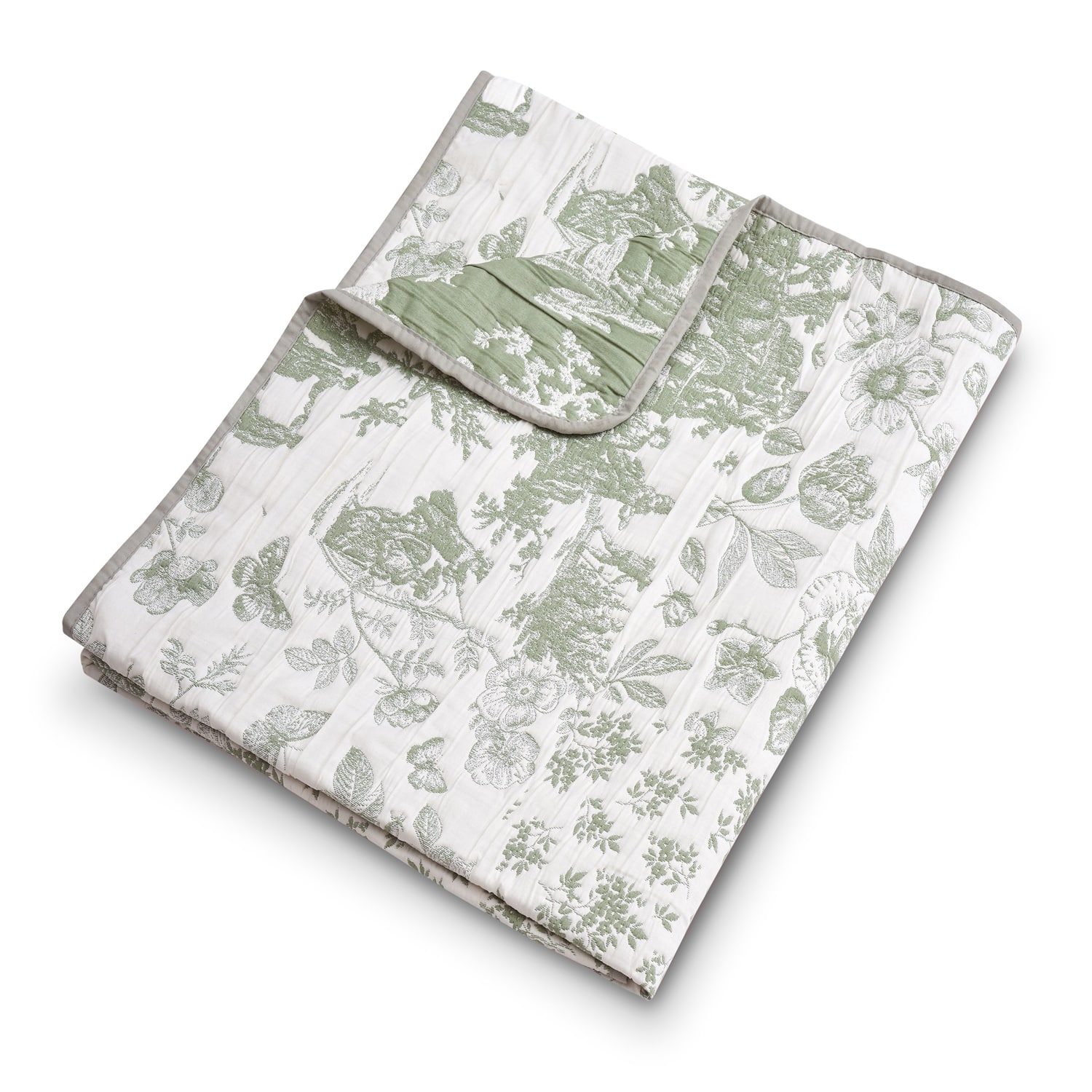 Greenland Home Fashions - Greenland Home Fashion Toile Patch 100% Jacquard Woven Polyester Reversible Accessory Throw Blanket 50" x 60" - Sage