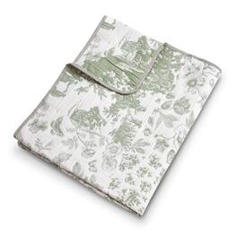 Greenland Home Fashions - Greenland Home Fashion Toile Patch 100% Jacquard Woven Polyester Reversible Accessory Throw Blanket 50" x 60" - Sage