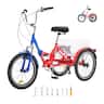 VEVOR - Folding Adult Tricycle, 20-Inch 7-Speed Adult Folding Trikes, Carbon Steel 3 Wheel Cruiser Bike with Large Basket - Blue,Red