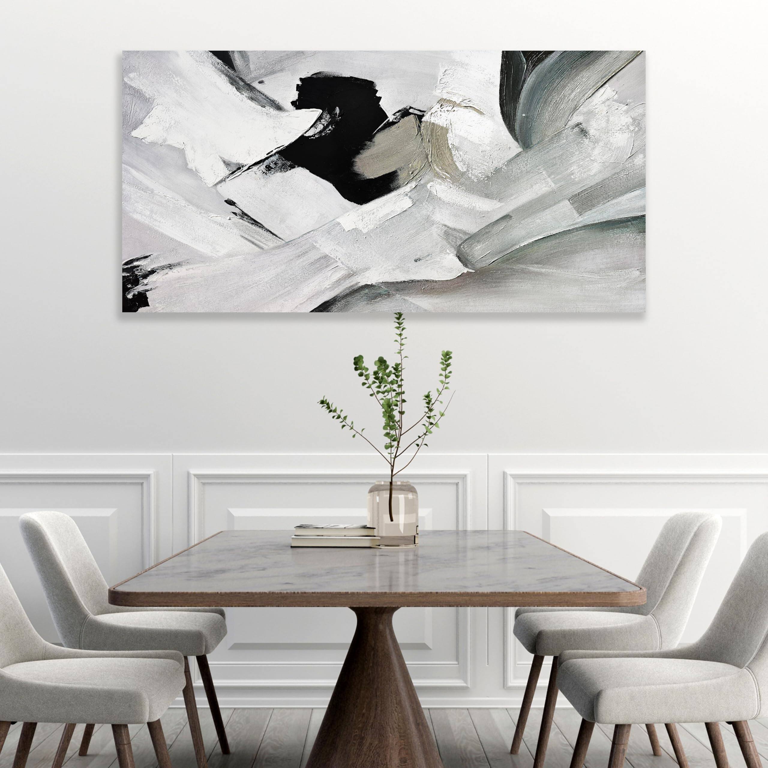 Alt View 4. Hirose Alice - Abstract Wall Art Home Wall Decor Black White and Grey painting Abstract Canvas Art Framed Artwork Modern - Gold 40"L x 20"W.