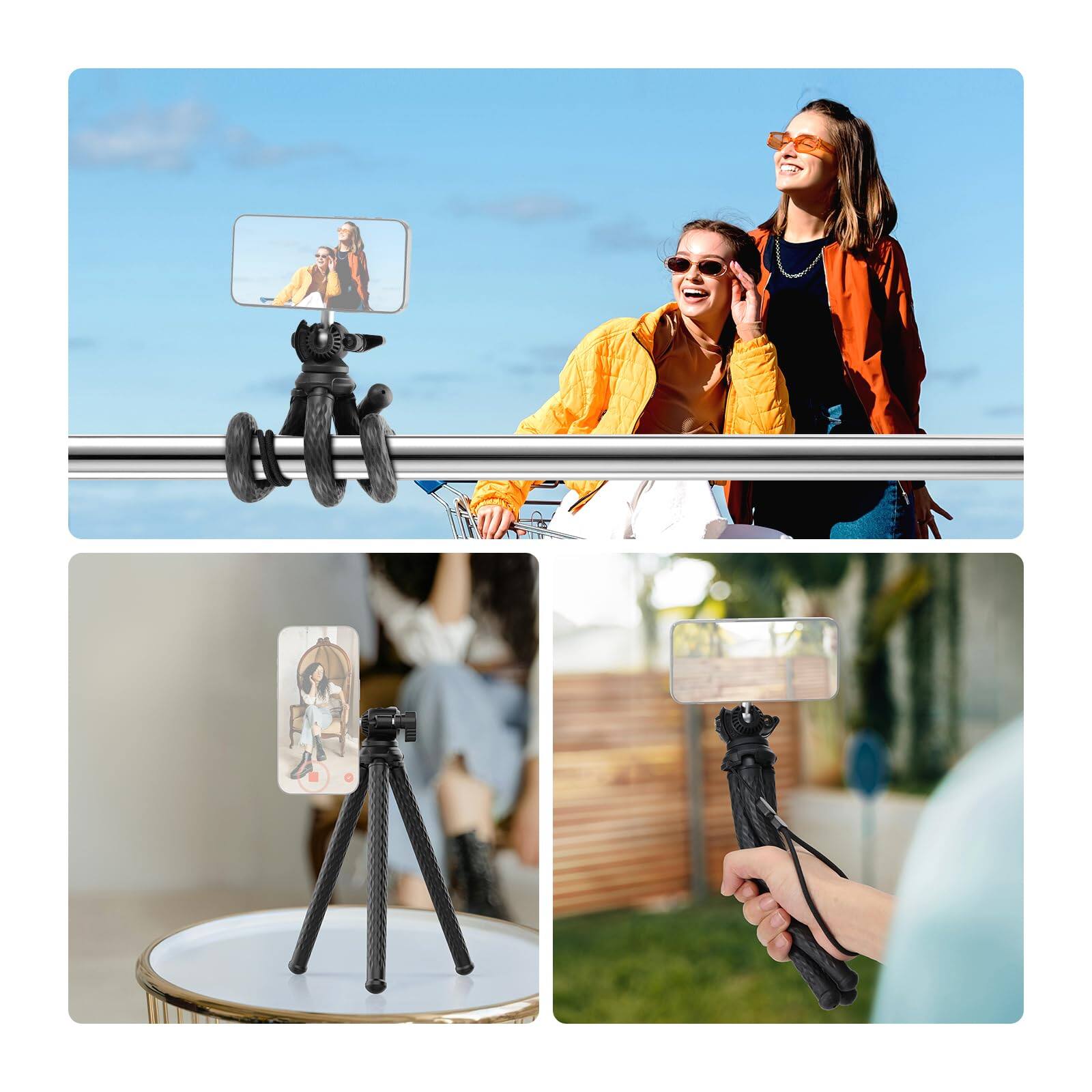 Alt View 2. Neewer - Magnetic Flexible Phone Tripod - Bendable Stand with Ball Head for iPhone, Android & Tubes - Black.