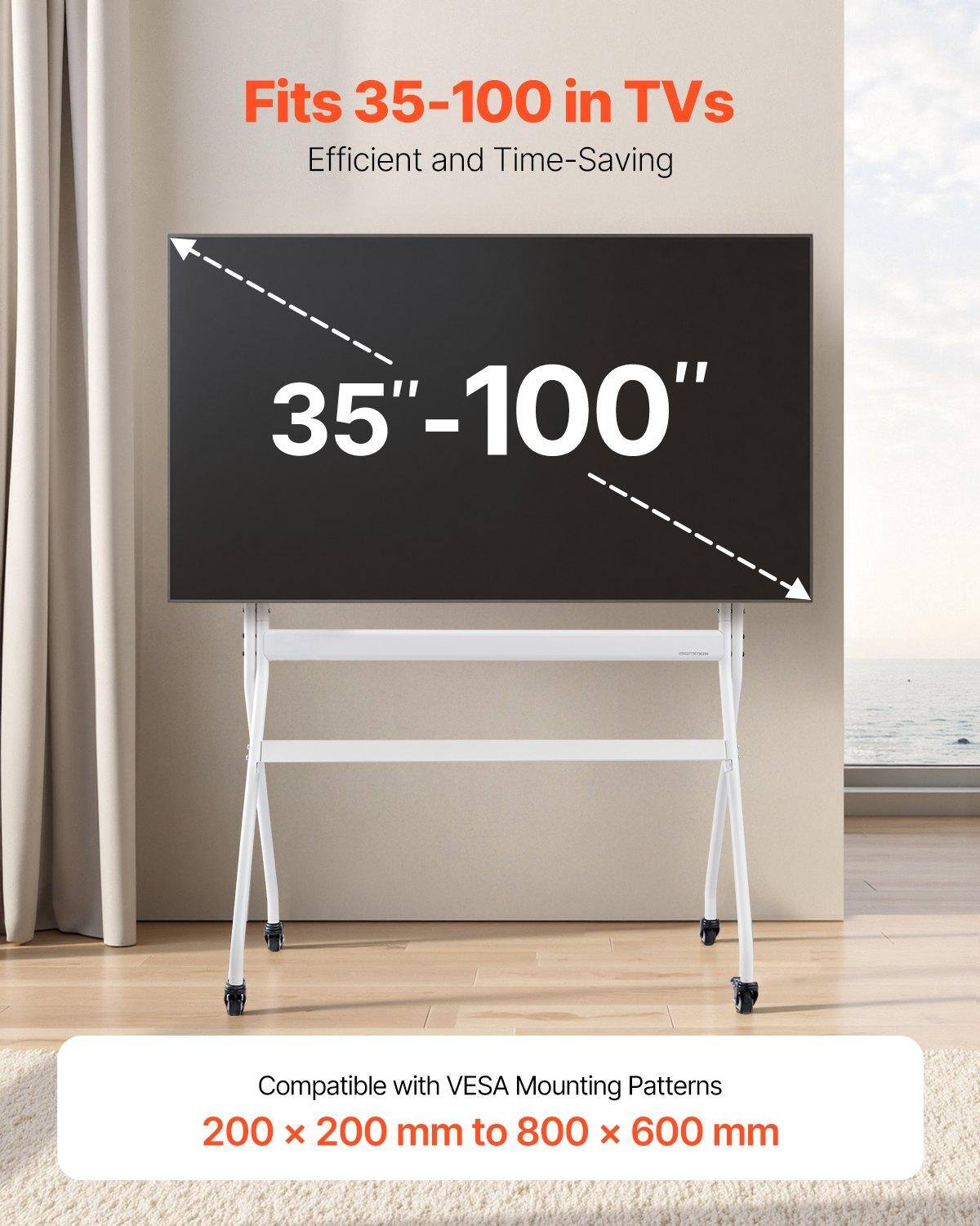 Fits 35-100 in TVs  
Efficient and Time-Saving  

35" - 100"  

Compatible with VESA Mounting Patterns  
200 x 200 mm to 800 x 600 mm