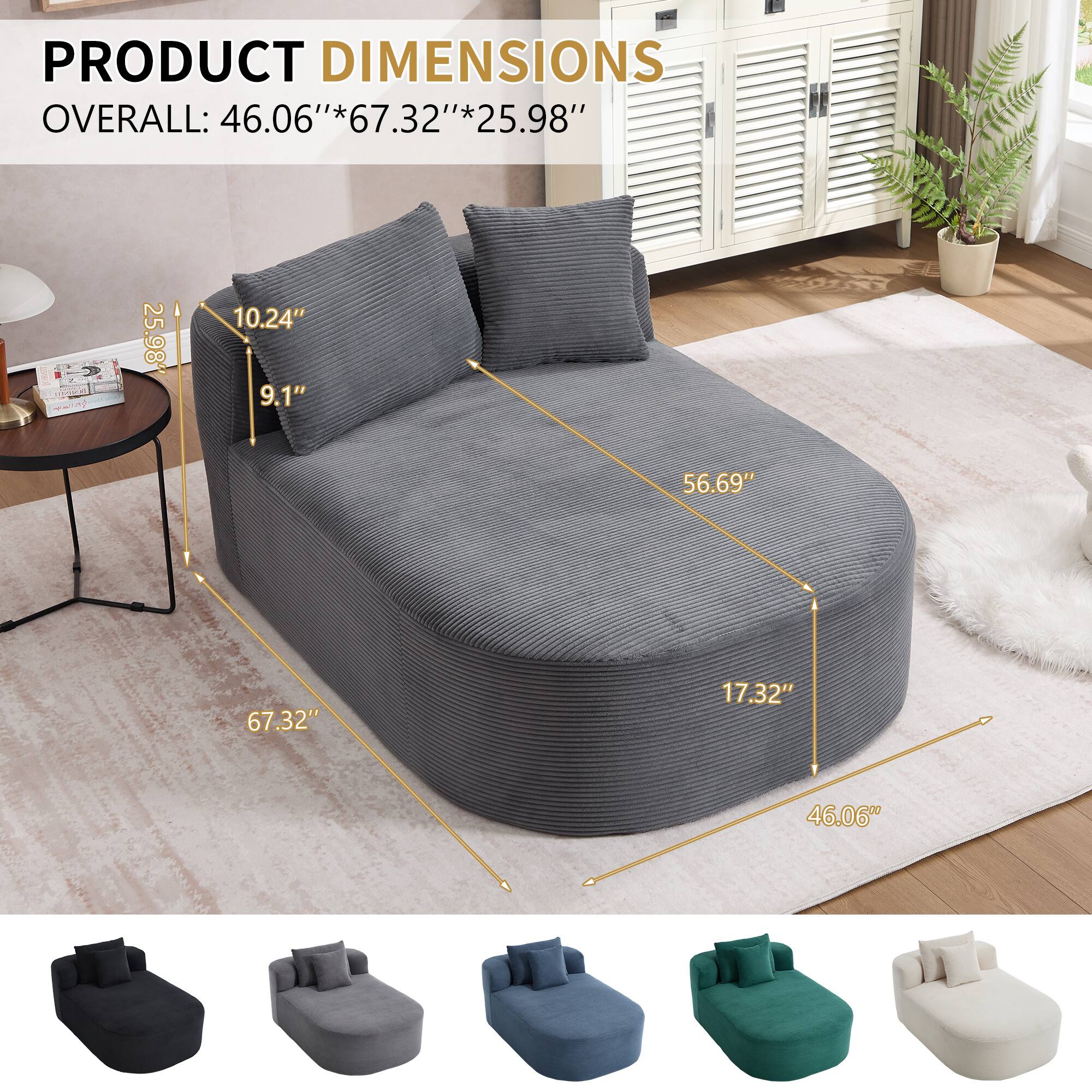 PRODUCT DIMENSIONS  
OVERALL: 46.06" * 67.32" * 25.98"  

- 10.24"  
- 9.1"  
- 56.69"  
- 67.32"  
- 17.32"  
- 46.06"