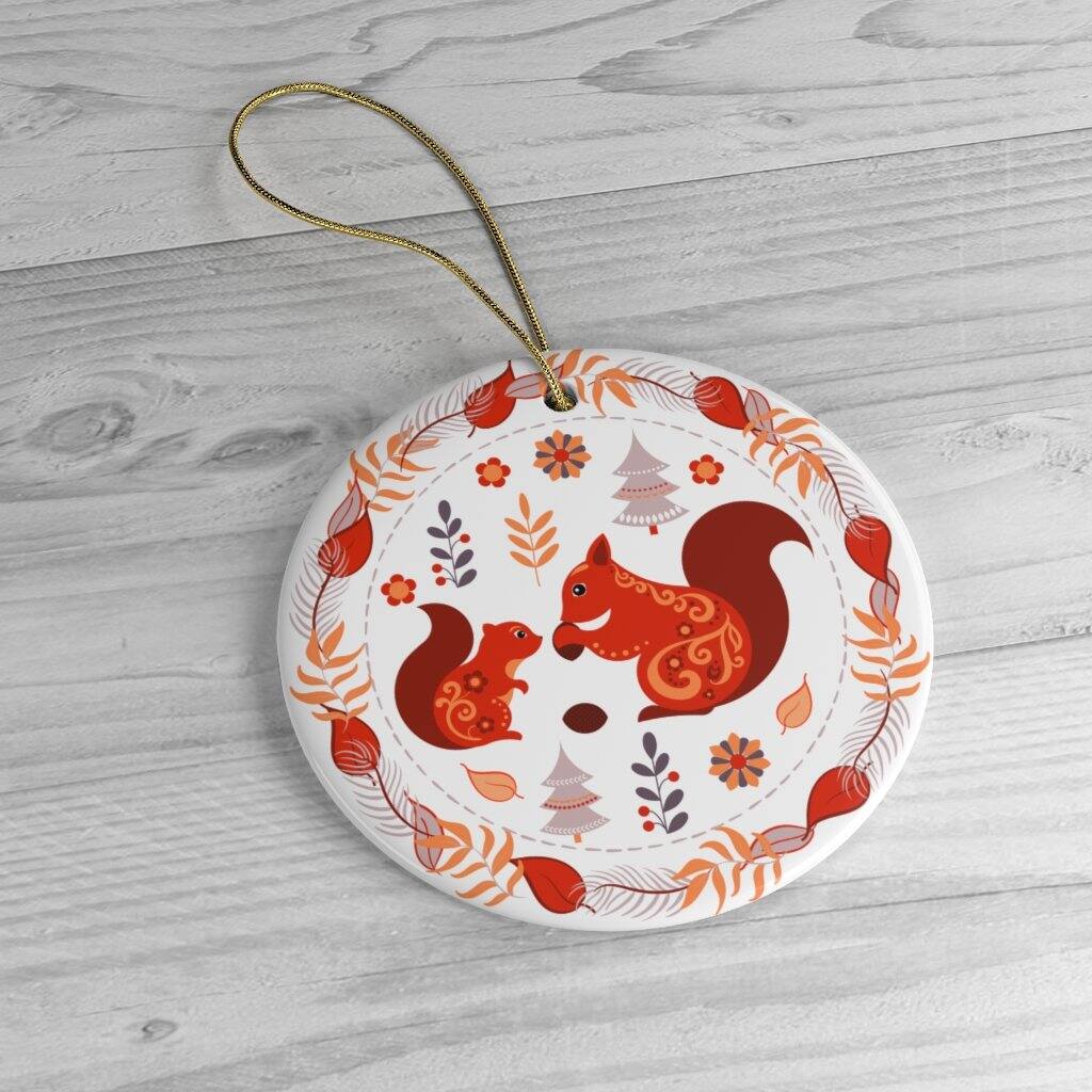 Back. OrnamentallyYou - Folk Squirrel Ornament Ethnic Nature in Fall Christmas Decoration - Multi-colored.