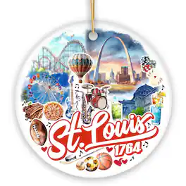 OrnamentallyYou - Spectacular St Louis City Ceramic Art Ornament Vintage Missouri Souvenir and Decor Circle - Multi-colored