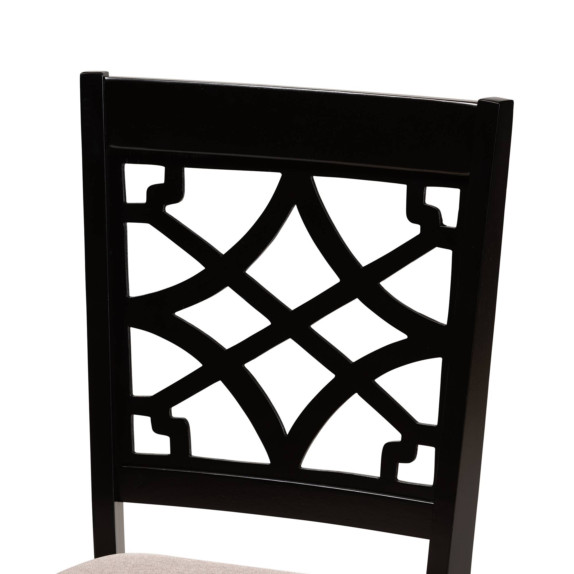 Back. Baxton Studio - Mael Modern Fabric Upholstered and Espresso Finished Wood 2-Piece Dining Chair Set - Sand/Espresso Brown.