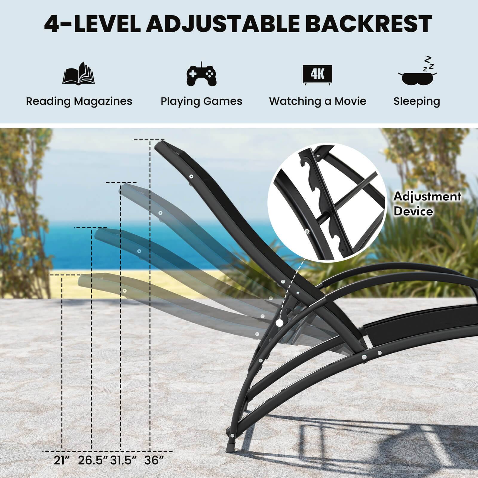 4-LEVEL ADJUSTABLE BACKREST

Reading Magazines  
Playing Games  
Watching a Movie  
Sleeping  

Adjustment Device  

21" 26.5" 31.5" 36"