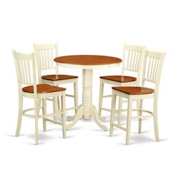 East West Furniture - 5 PC counter height Table and chair set-pub Table and 4 bar stools with backs - Buttermilk & Cherry