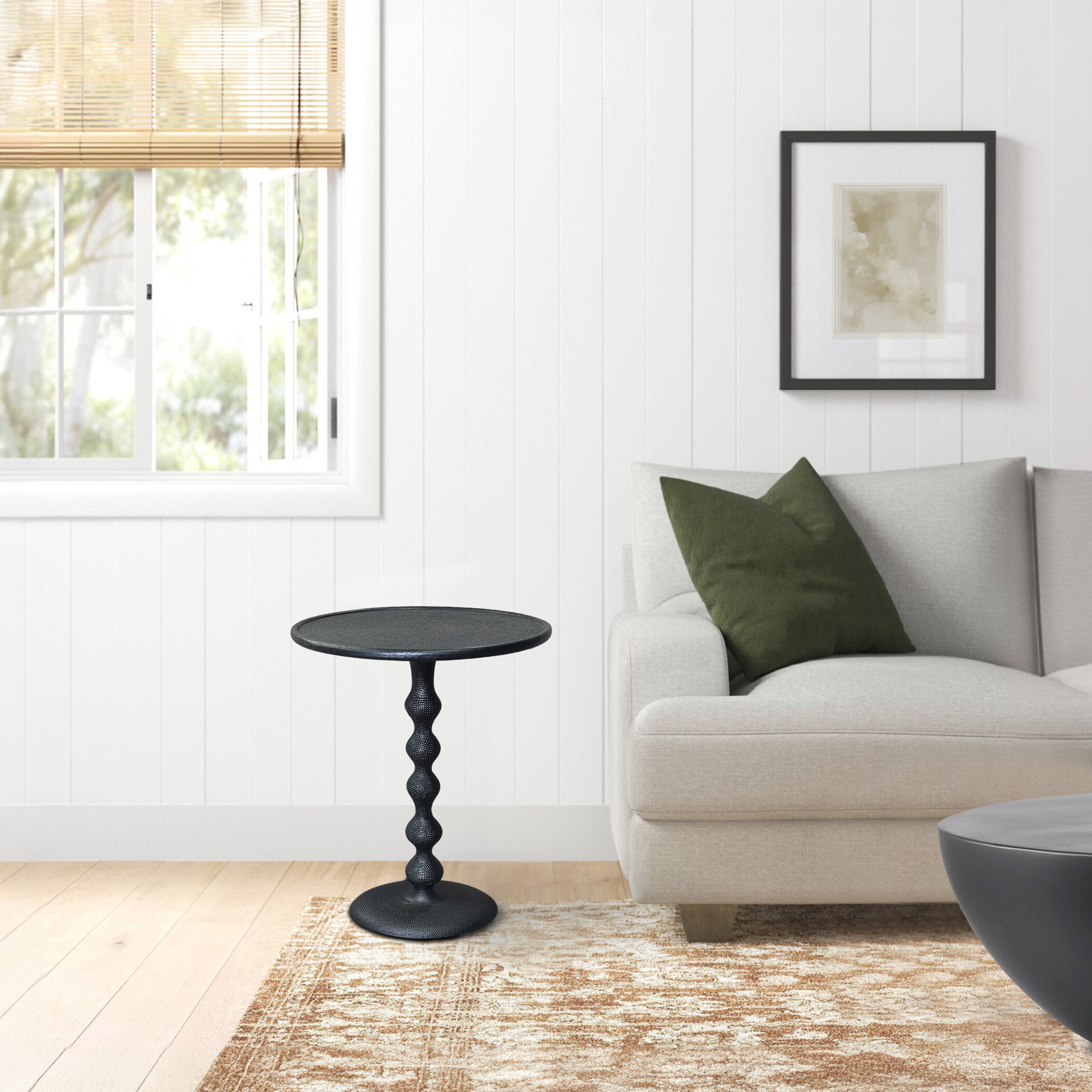 Alt View 9. Manhattan Lane - Shae 22 Inch Round Side End Table, Hammered Texture, Turned Pedestal Post - Black.