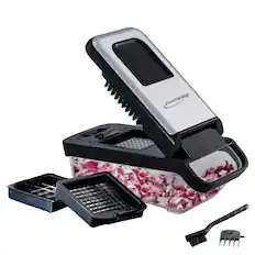 Front. Brentwood - Brentwood Vegetable Chopper With 3.6-cup Storage Container And 2 Interchangeable Stainless Steel Blades - black.