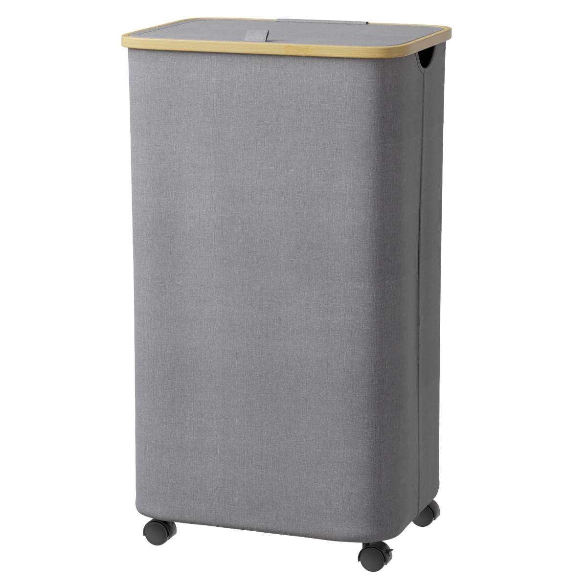 Front. Tooloton - Rolling Laundry Hamper with Lid, 26 Gallon (100L) Clothes Basket, Bamboo Handle, Large Storage - Grey - Grey.
