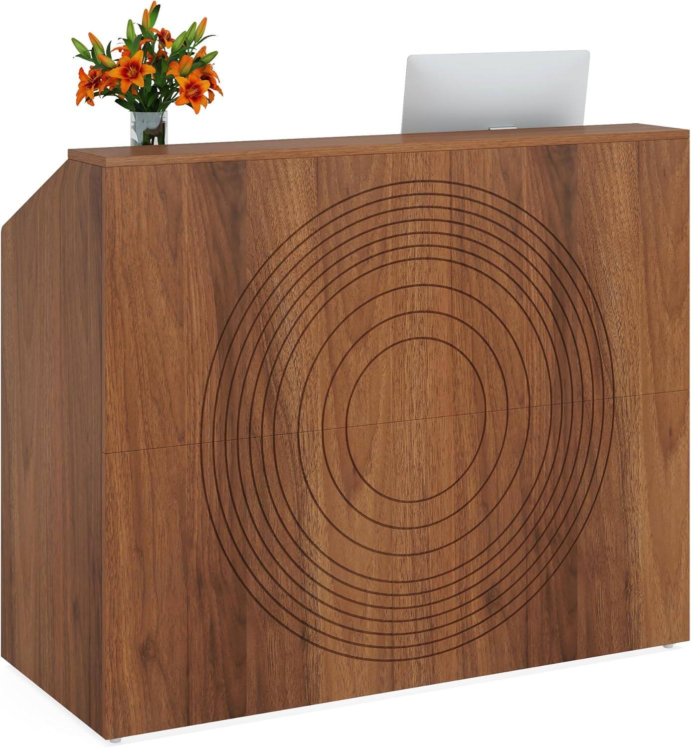 Alt View 4. Tribesigns - Office Reception Desk with Engineered Wood Construction, for Front Desk Work in Reception Areas and Shared Workspaces - Brown.