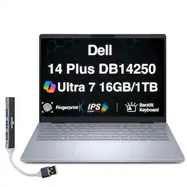 Dell - Upgraded - 14 Plus DB14250 Laptop 14.0 WQXGA (Intel Ultra 7-256V, 16GB LPDDR5X, 1TB PCIe SSD, Win 11 Pro) w/USB Hub - Ice Blue