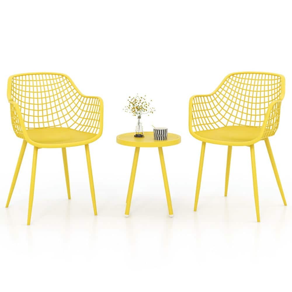 Pefilos - 3 Piece Patio Outdoor Patio Chair Set, Outdoor Patio Chair with PP Seat and Tabletop for Outdoor as Porch - Yellow