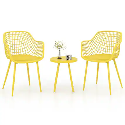 Front. Pefilos - 3 Piece Patio Outdoor Patio Chair Set, Outdoor Patio Chair with PP Seat and Tabletop for Outdoor as Porch, Yellow - Yellow.