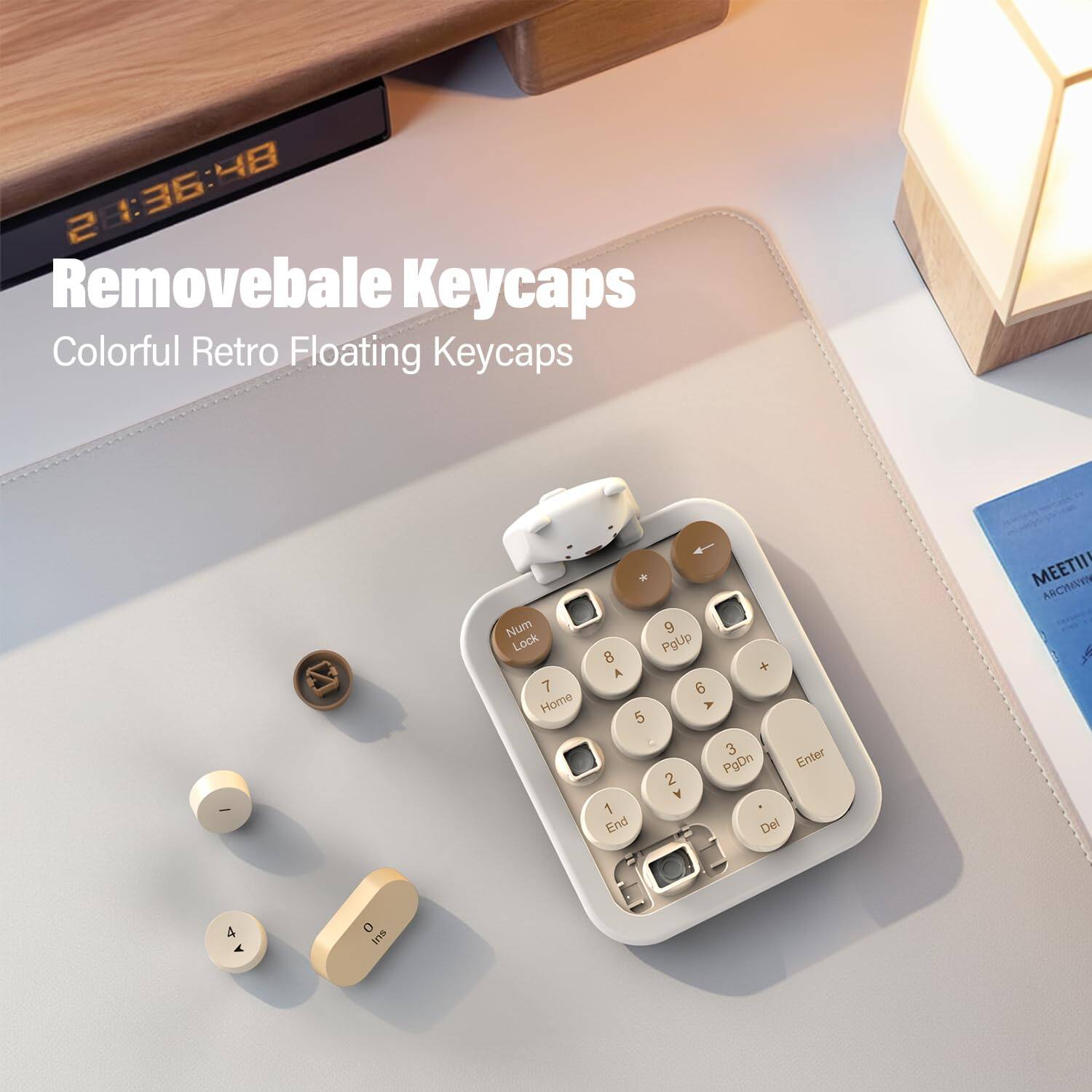 48 28:36:48 2 :: :36 Removeable Keycaps Colorful Retro Floating Keycaps - Num Lock 7 Home A 9 PgUp 8 A + 6 A 5 3 PgDn Enter 2 Y 1 End Del MEETII RCHVEN 4 A 0 S