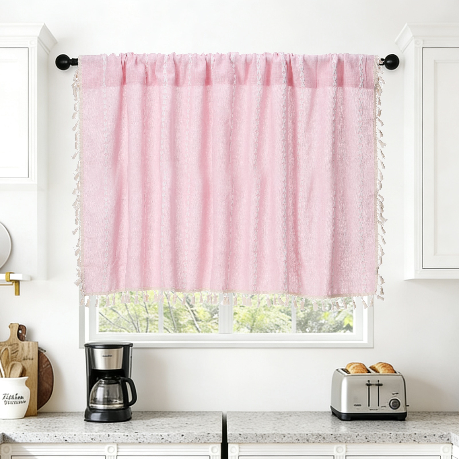 "Unique Bargains - Curtain Valances, 24""x52"" Semi Sheer Rod Pocket for Small Windows Living/Bed/Bath/Kitchen, Set of 1 Panel - Pink" price history on PriceWatchPro