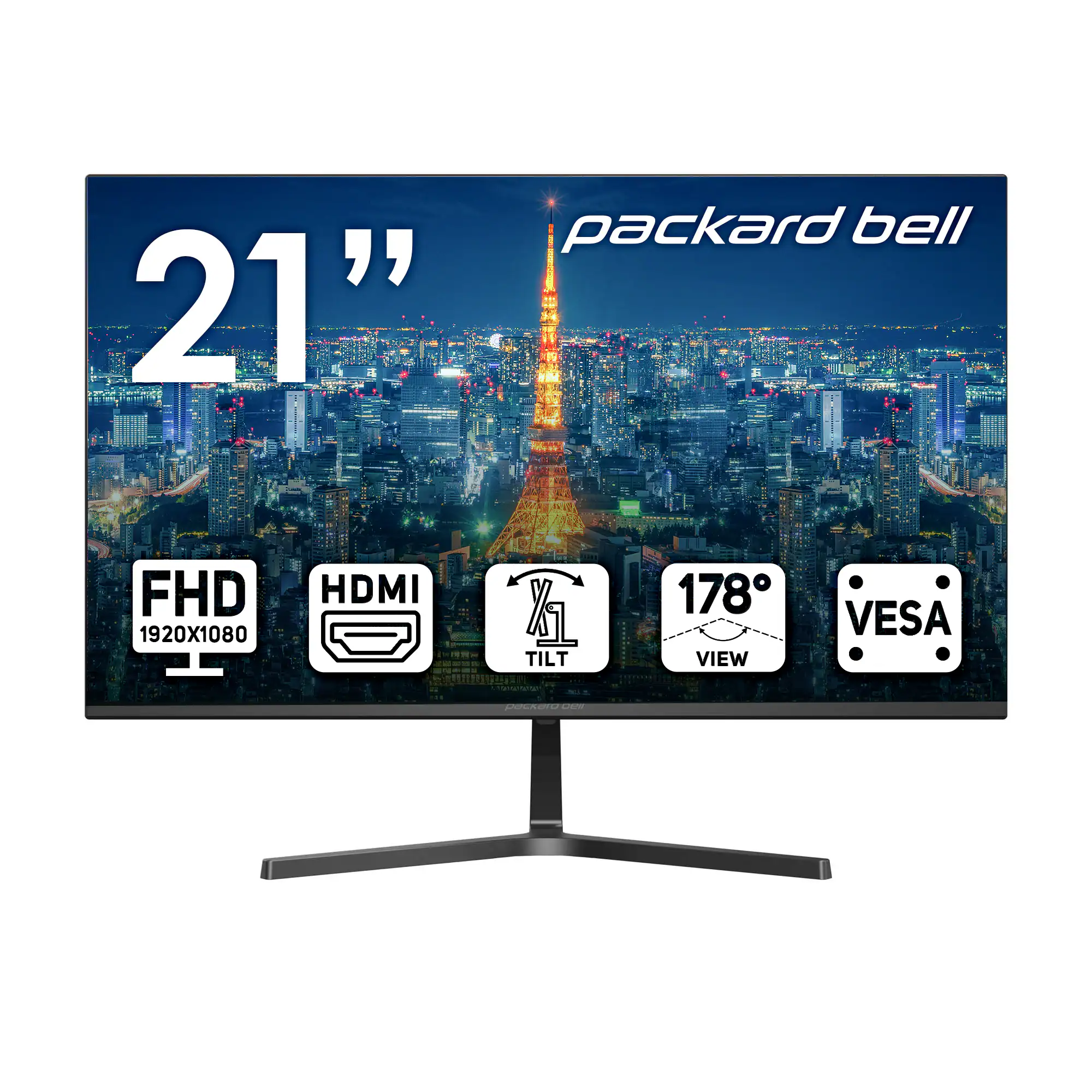 Packard Bell 21" FHD 1920x1080 HDMI Tilt 178° View VESA