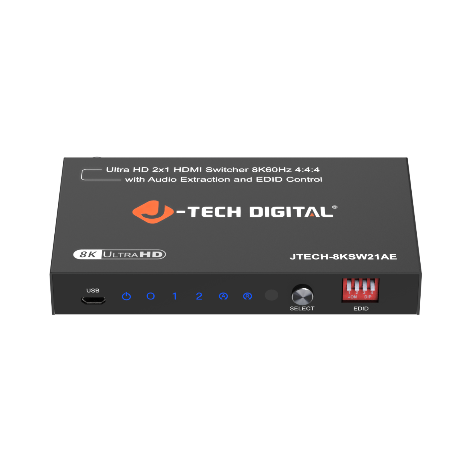 J-Tech Digital - 8K 60Hz HDMI Switch 2 In 1 Out with Audio Extraction - Black