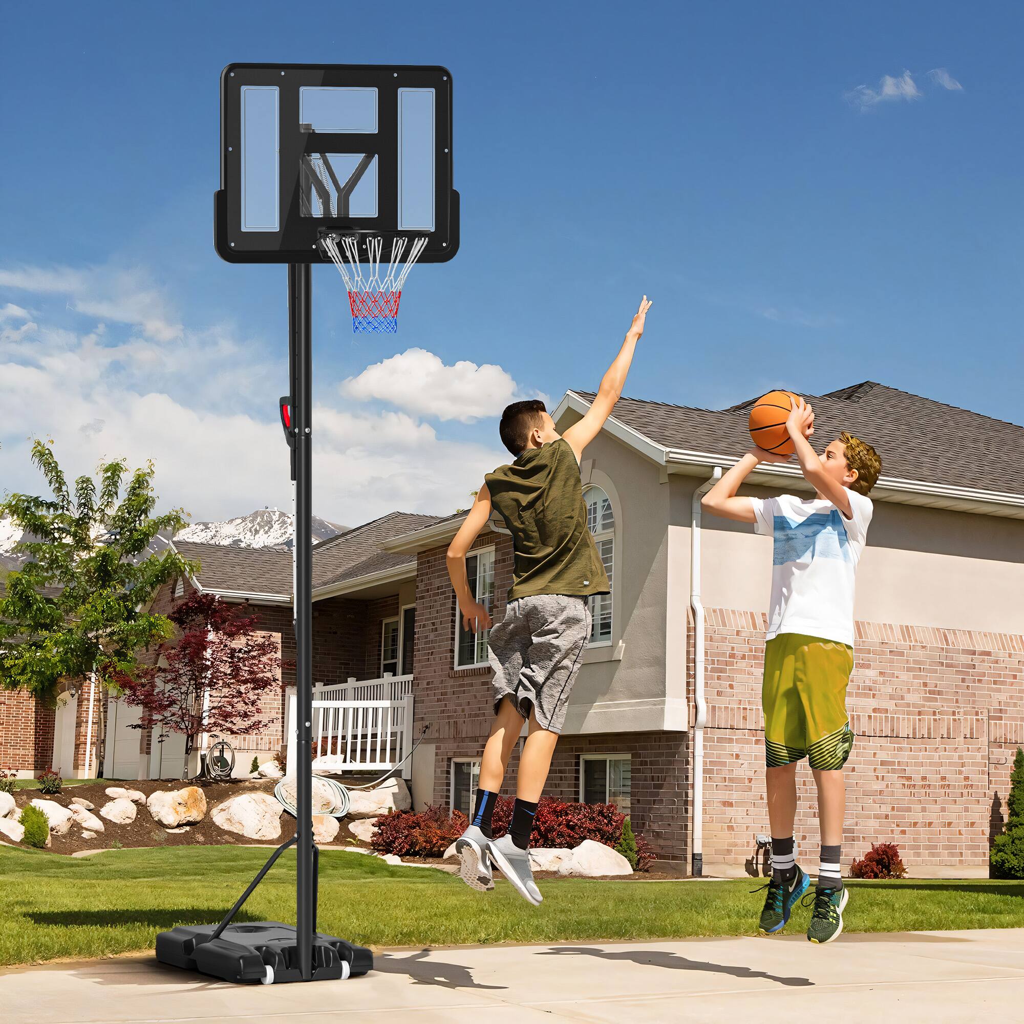 Alt View 1. Soozier - Portable Basketball Hoop, 7.7-10' Height Adjustable Basketball Goal with 43" Shatterproof Backboard, Wheels - Black.