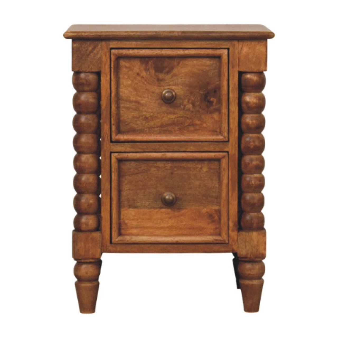 Angle. Tiramisubest - Amber Solid Wood Barley Twist Two-Drawer Bedside Table - Brown.