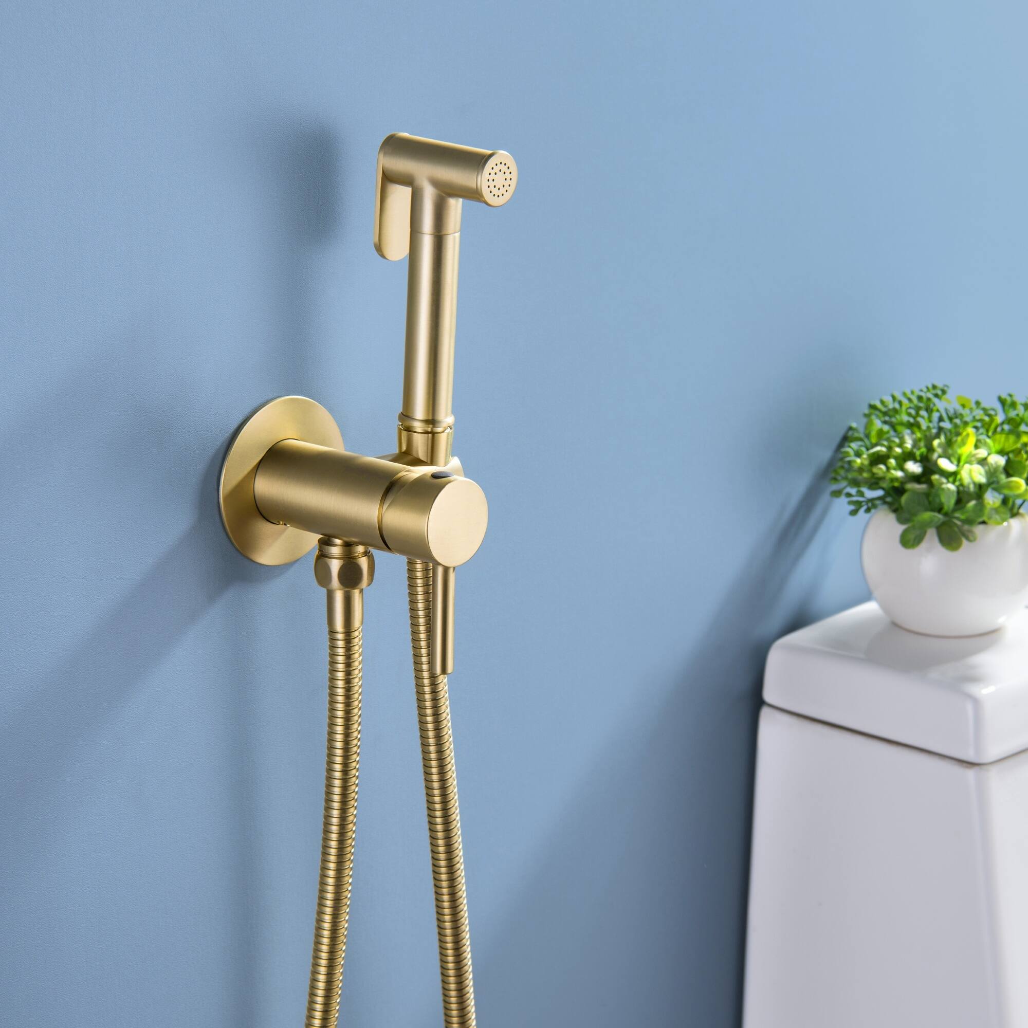 Alt View 2. Boyel Living - Brushed Gold Solid Brass Bidet Sprayer Hot Cold Water - Brushed Gold.