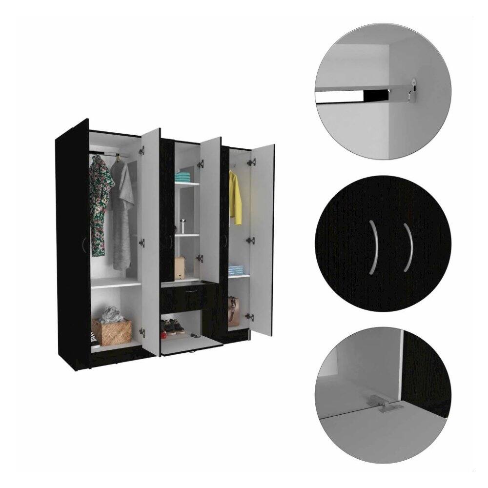 Alt View 2. TuHome - Mitu six Doors Armoire Black / White MDF - Black.