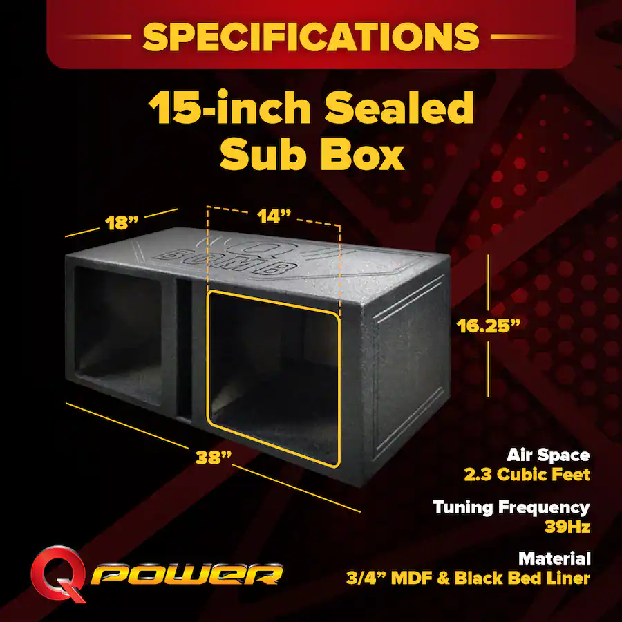 QPower QBOMB 15 Inch Center Vented Dual Subwoofer Enclosure Speaker Box ...
