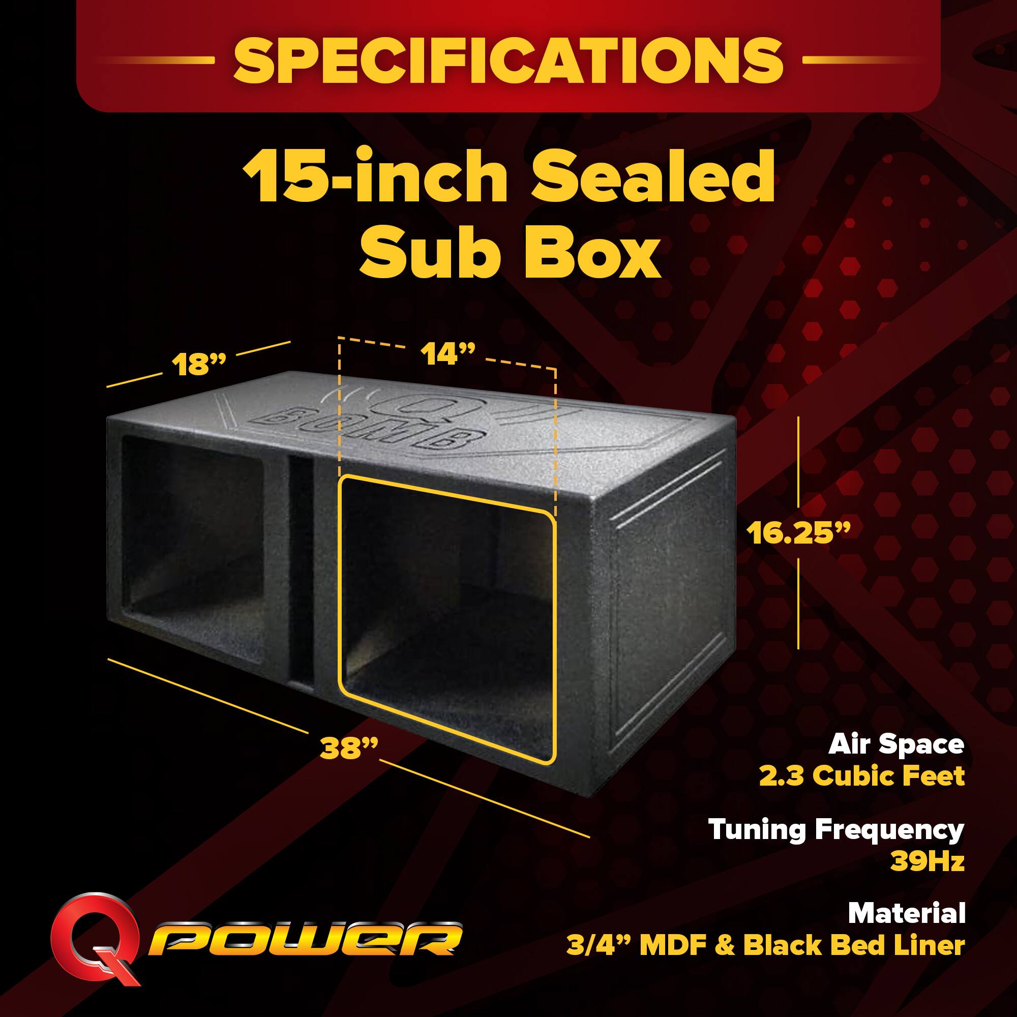 QPower QBOMB 15 Inch Center Vented Dual Subwoofer Enclosure Speaker Box ...
