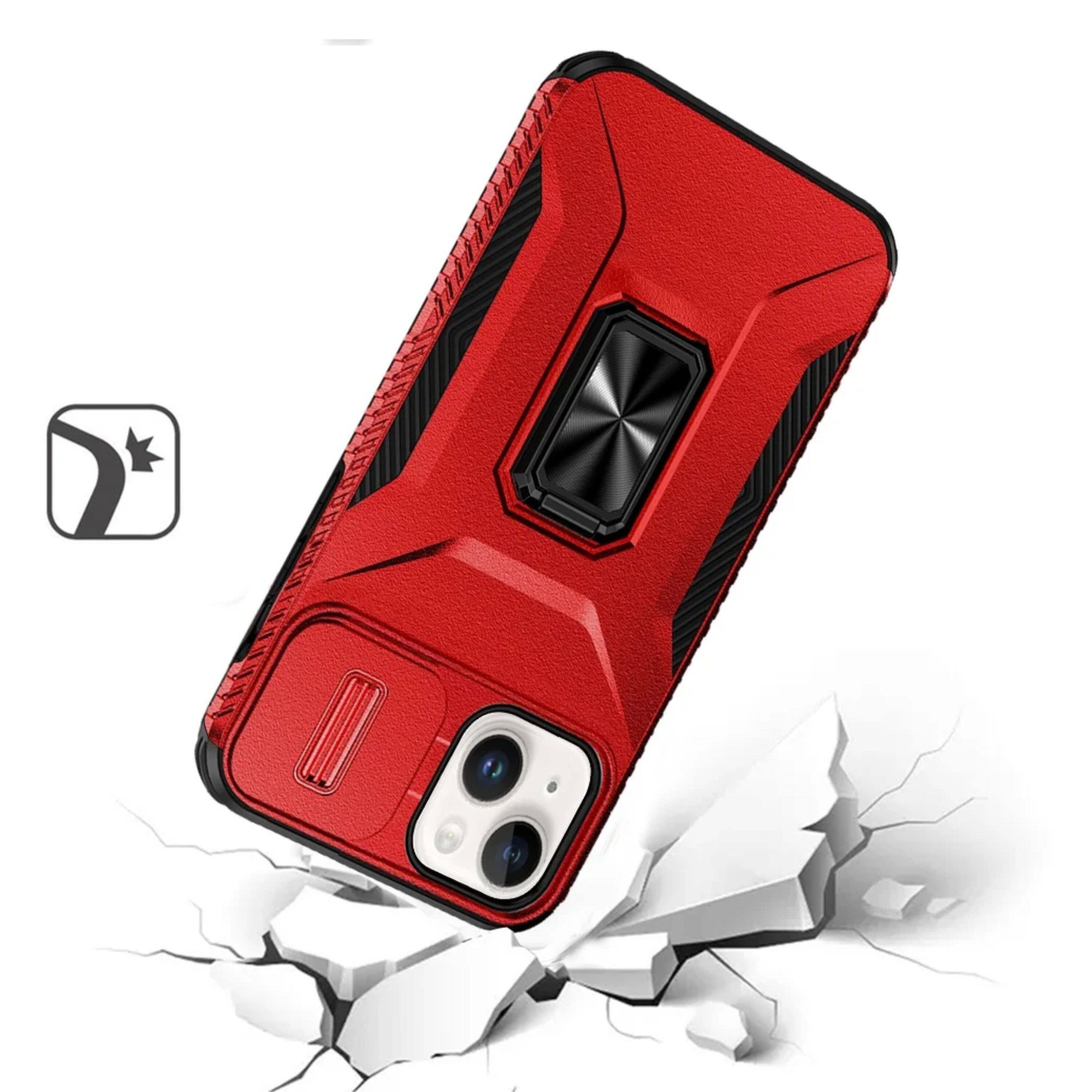 Left. Kitcheniva - Full Coverage Metal Stand Lens Cover Phone Case With 2 Pcs Tempered Glass For iPhone 15 Red - Red.