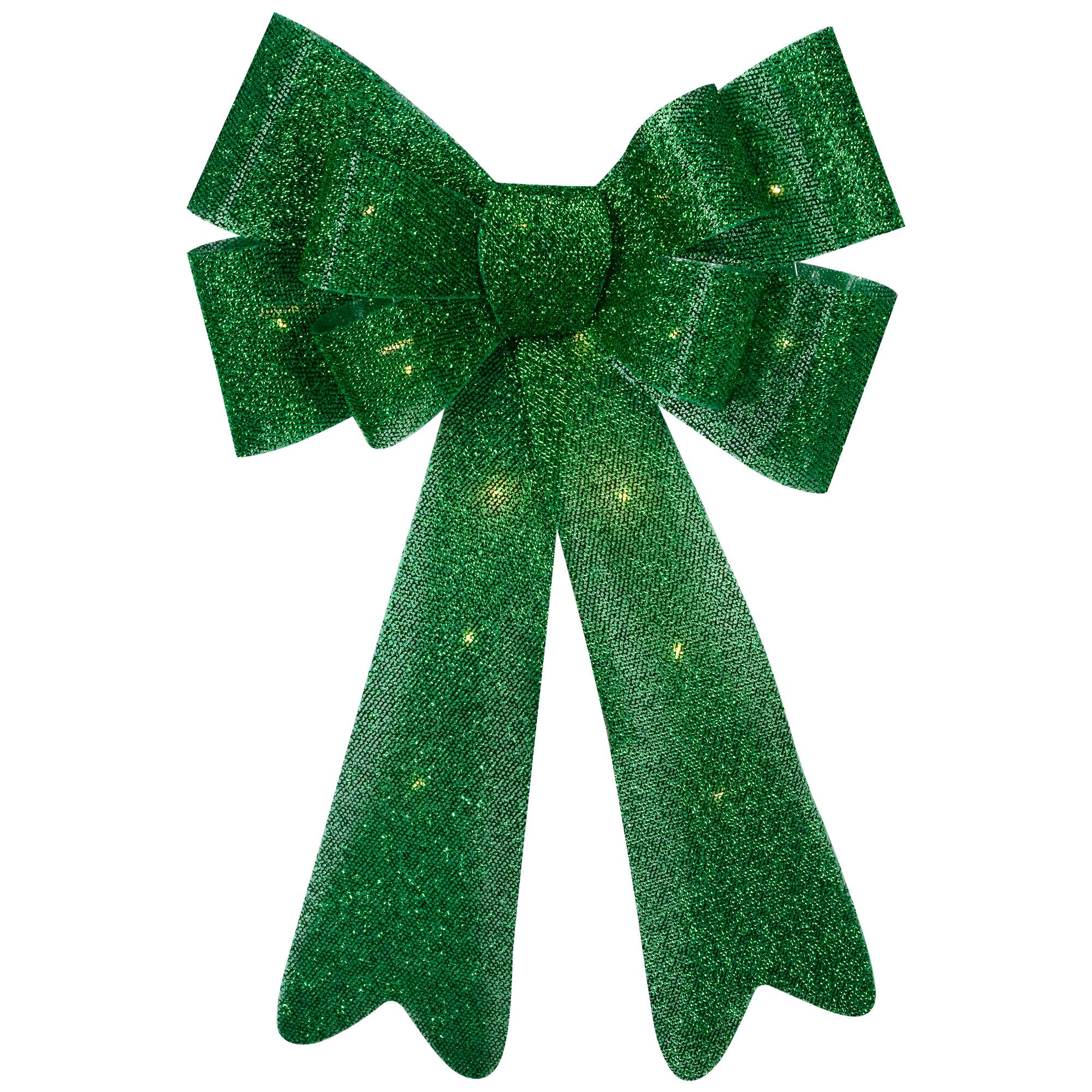 Alt View 1. Northlight - LED Lighted Tinsel Bow Christmas Decoration - 24" - Green - Green.