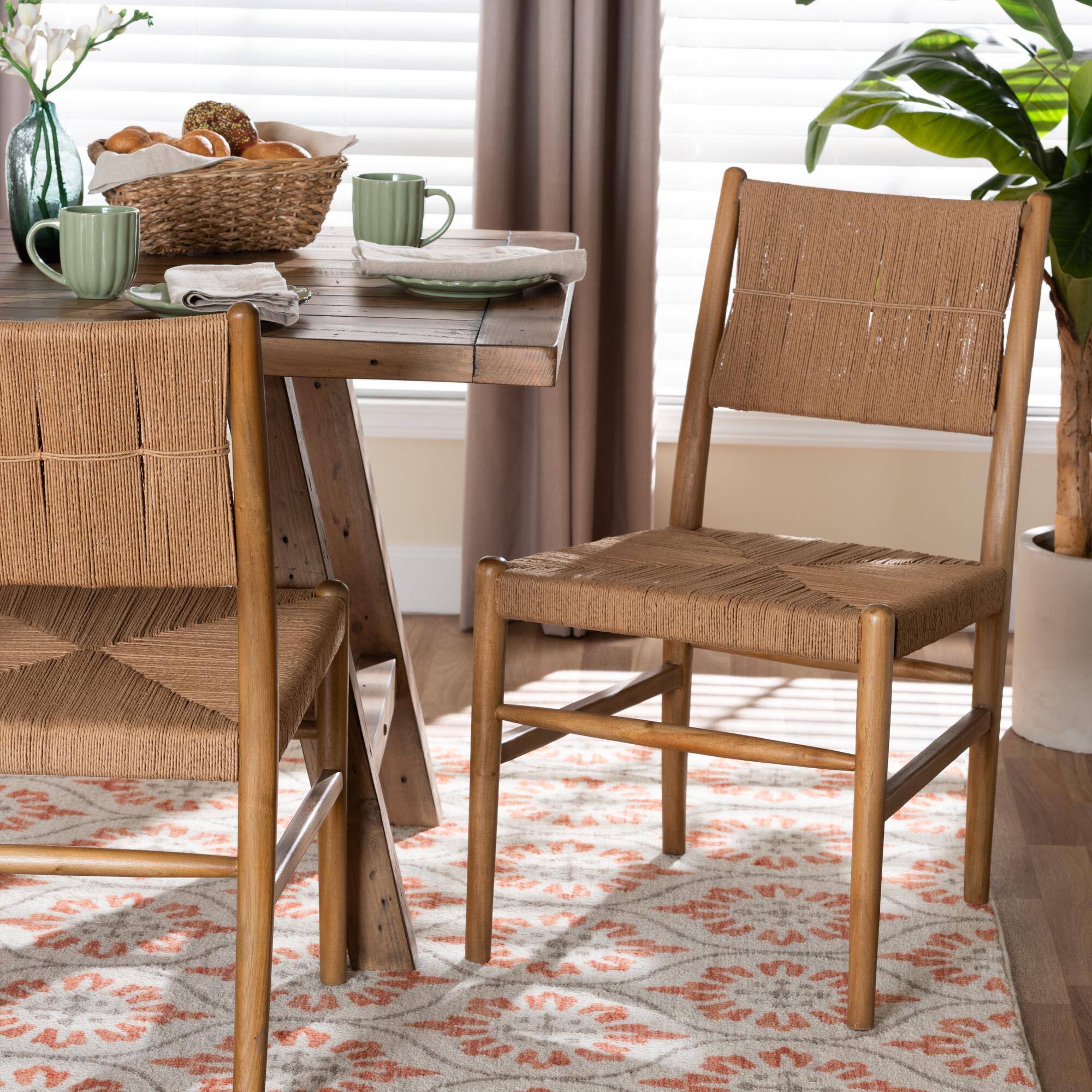 Alt View 3. bali & pari - Alva Paper Loom Woven 2-Piece Dining Chair Set - Handwoven Side Chair with Mahogany Wood Frame - Honey/Brown.