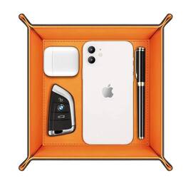 Stock Preferred - Valet Tray PU Leather Desktop Storage Organizer - Orange