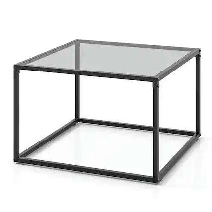 Front. Kadyn - 27.5 Inch Home Square Tea Table with Heavy-duty Metal Frame-Gray, Modern Coffee Table for Living Room Office Reception - Gray.