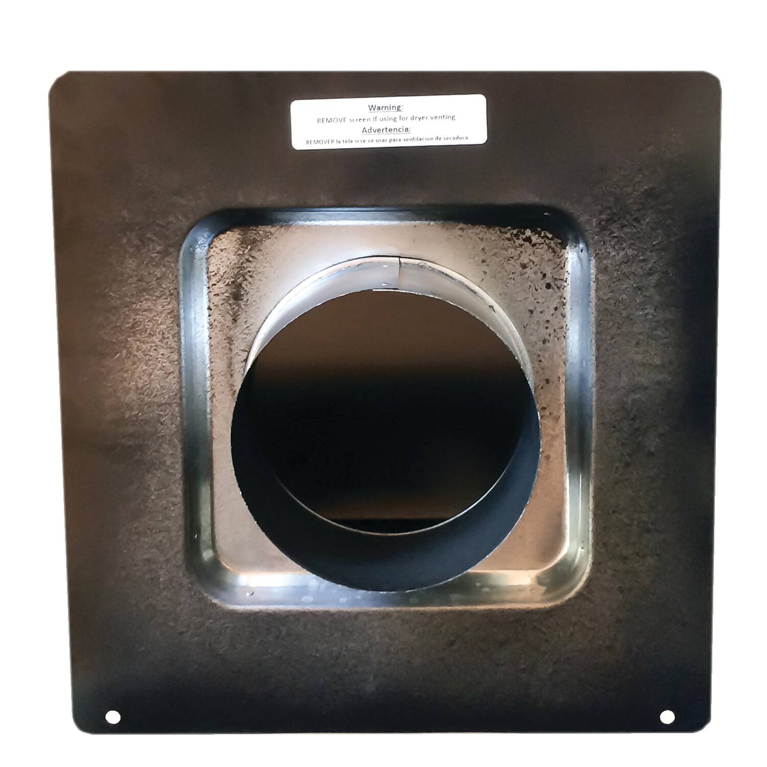 Warning: REMOVE screen if using dryer venting  
Advertencia: REMOVER la tela de seguridad para ventilación de secadora