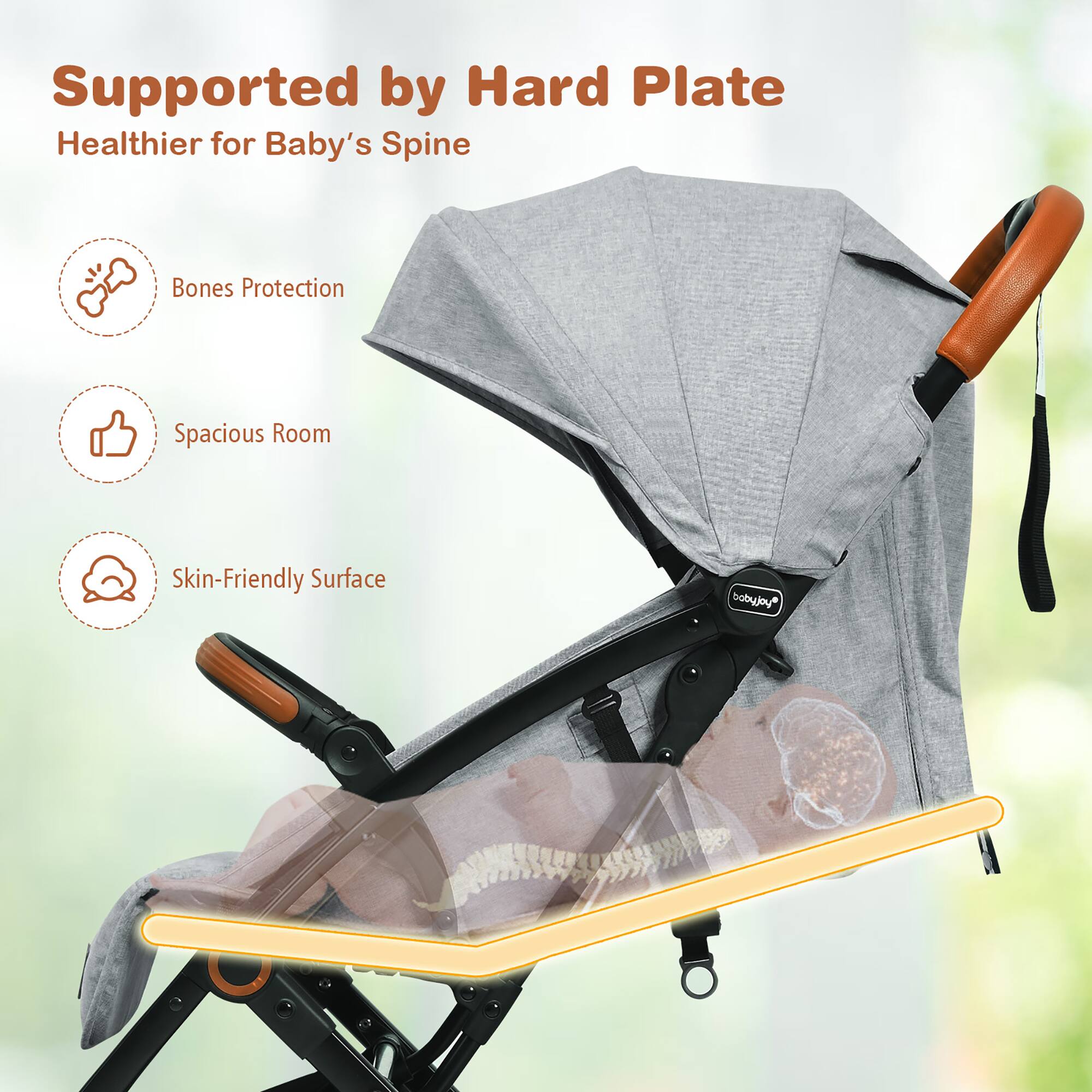 Supported by Hard Plate, Healthier for Baby's Spine, Bones Protection, Spacious Room, Skin-Friendly Surface, bobyjoy*