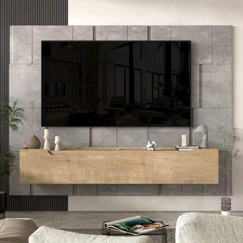 Back. Atelier Mobili - Floating TV Stand for Up to 80 Inch TVs – Wall Mounted Entertainment Center - Beige.