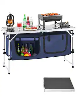 VEVOR - Camping Kitchen Table, Folding Outdoor Cooking Table, 3 Adjustable Height, Aluminum Lightweight Portable Cook Station - Blue