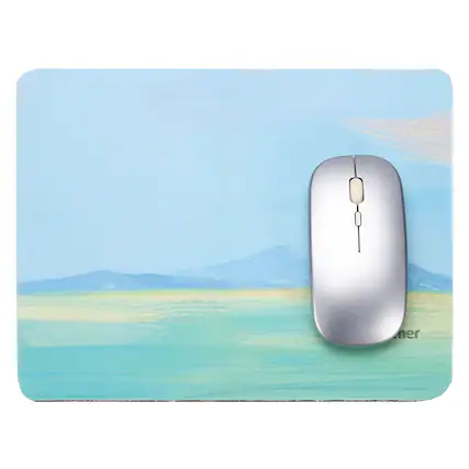 Front. Unique Bargains - Square Mouse Pad 13.6 x 10.4" Non-Slip Rubber Oil Painting Desk Mat for Office Laptop Home Computer Accessories - Blue Grassland.