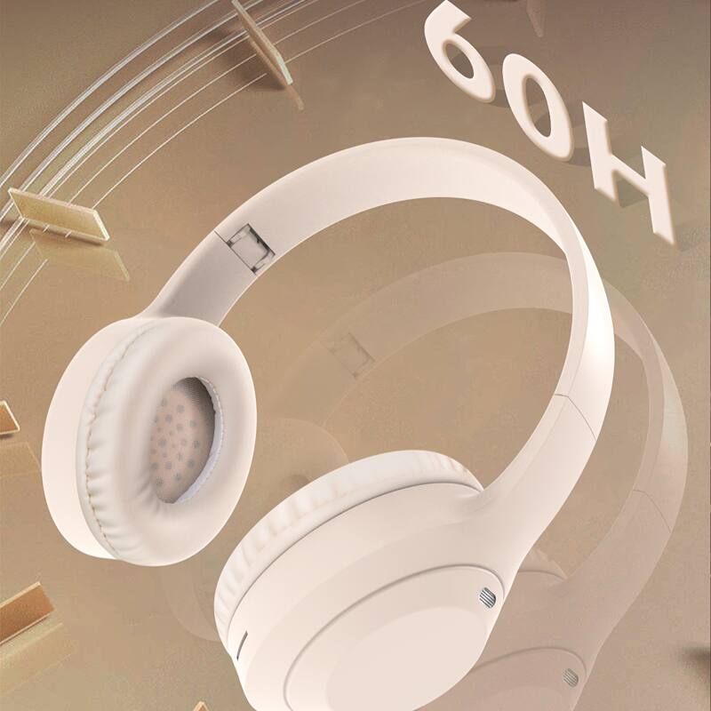 Alt View 3. PRIMEPLUS - M5 Wireless Over-Ear Headphones with Bluetooth 5.3, ENC Noise Cancellation, 10H Battery Life, Foldable Design - Beige.
